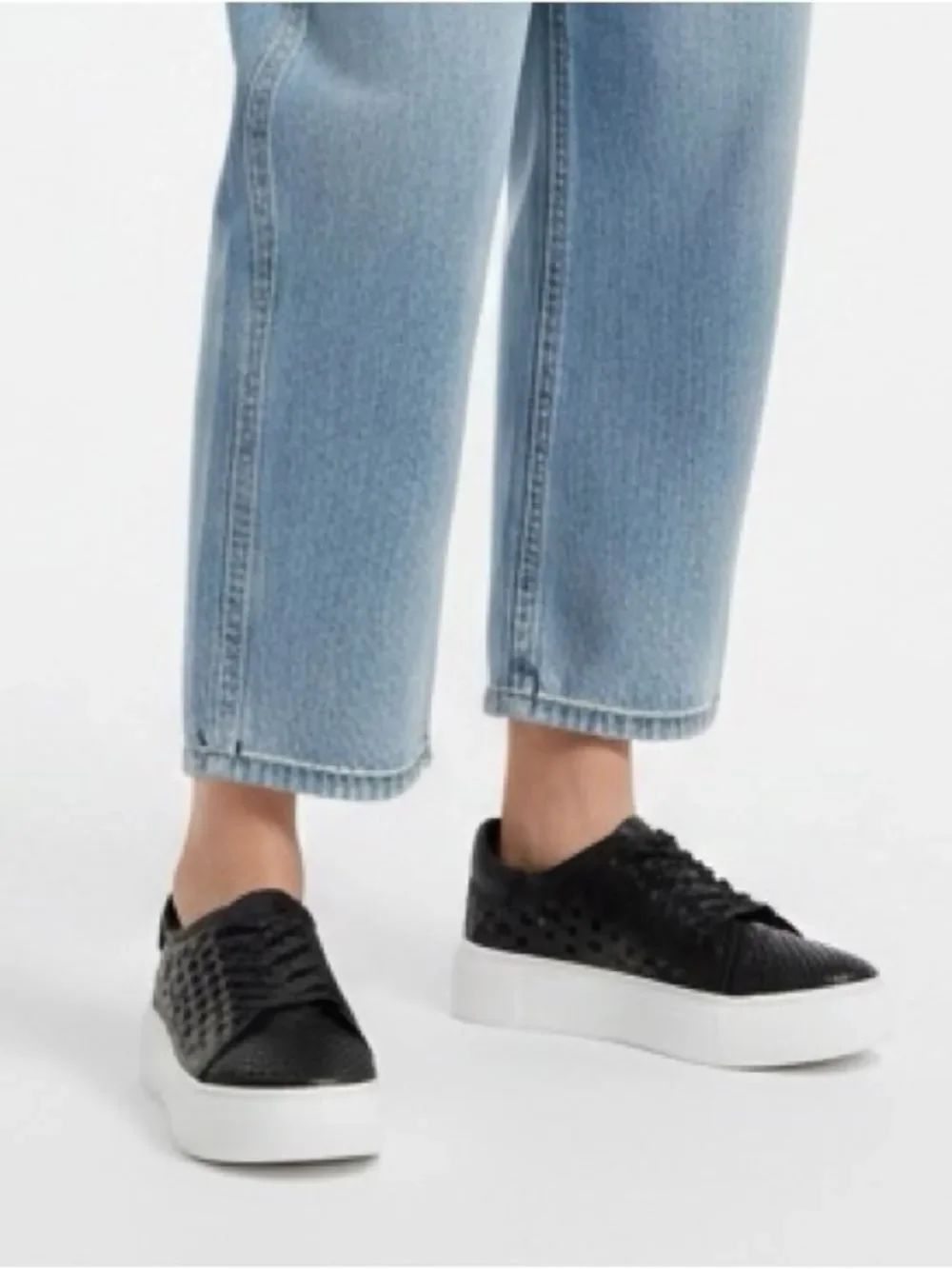 Black Perforated Leather Platform Sneaker Shoes Size 8.5 Nwt — image 3 of 5